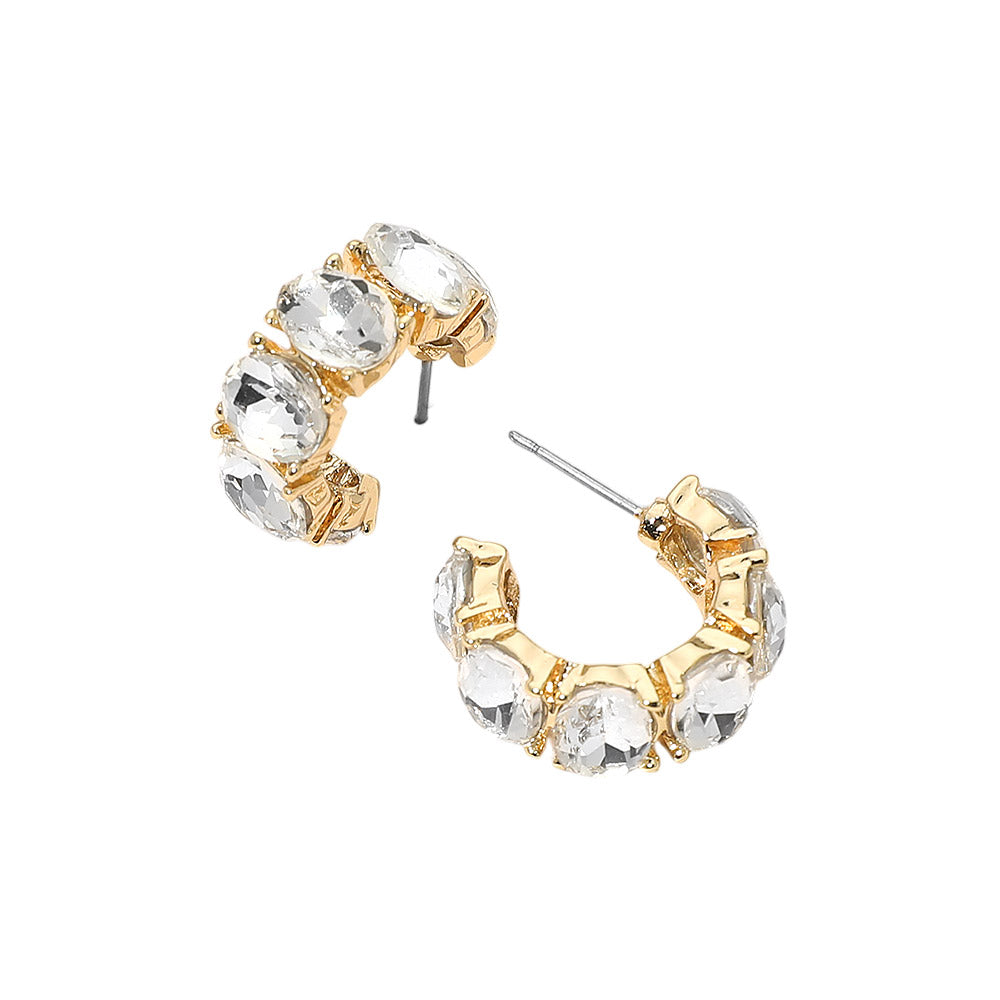 Madeline Love Clear, Gold Oval Stone Cluster Hoop Earrings - desc