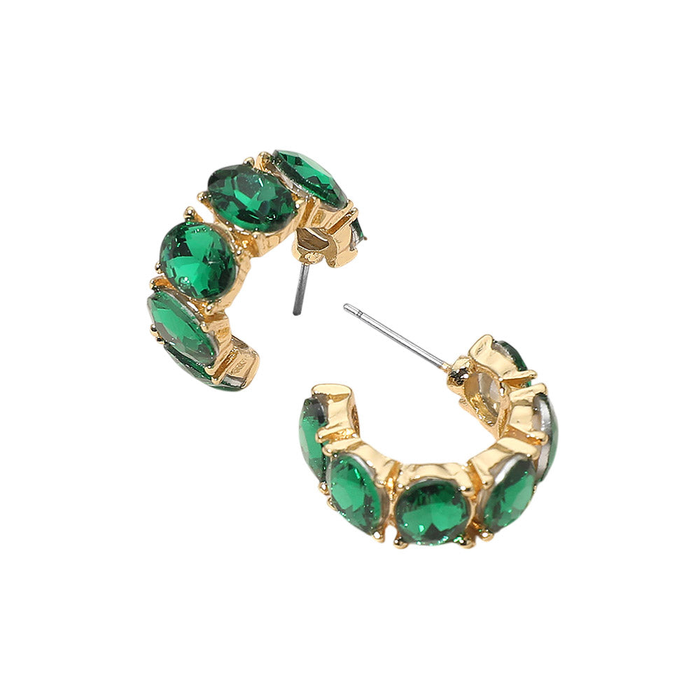Madeline Love Emerald, Gold Oval Stone Cluster Hoop Earrings - desc