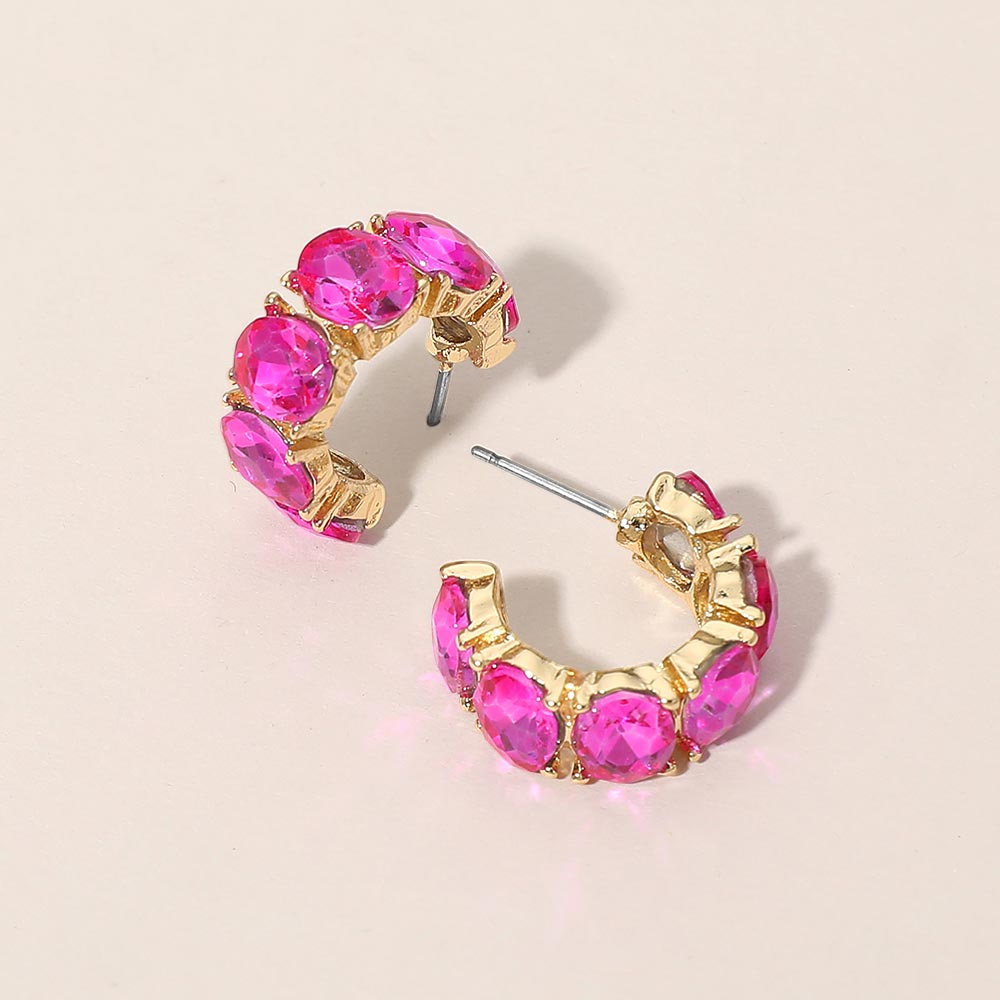 Madeline Love Fuchsia, Gold Oval Stone Cluster Hoop Earrings