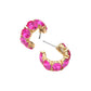Madeline Love Fuchsia, Gold Oval Stone Cluster Hoop Earrings - desc