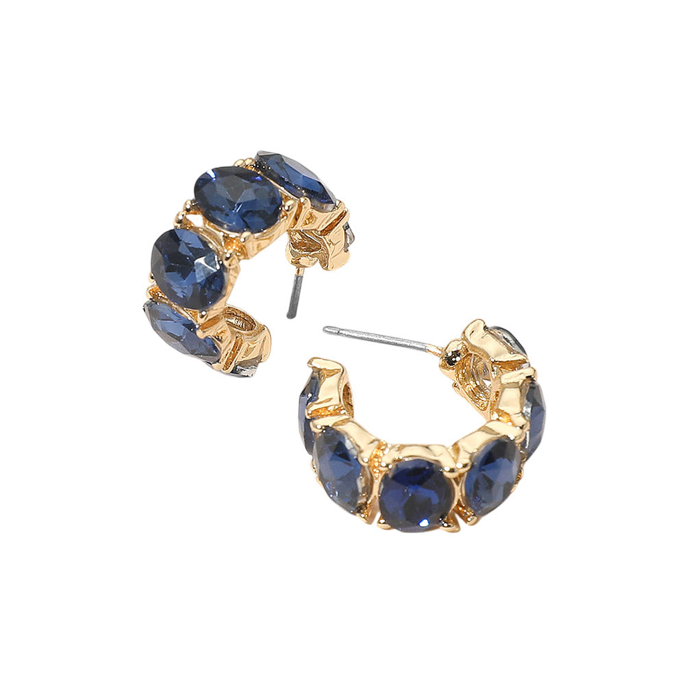 Madeline Love Gold, Montana Blue Oval Stone Cluster Hoop Earrings - desc