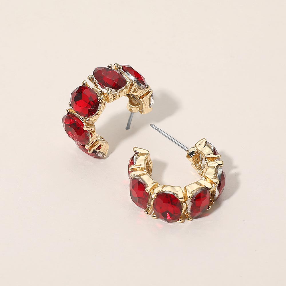 Madeline Love Gold, Siam Oval Stone Cluster Hoop Earrings