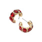 Madeline Love Gold, Siam Oval Stone Cluster Hoop Earrings - desc