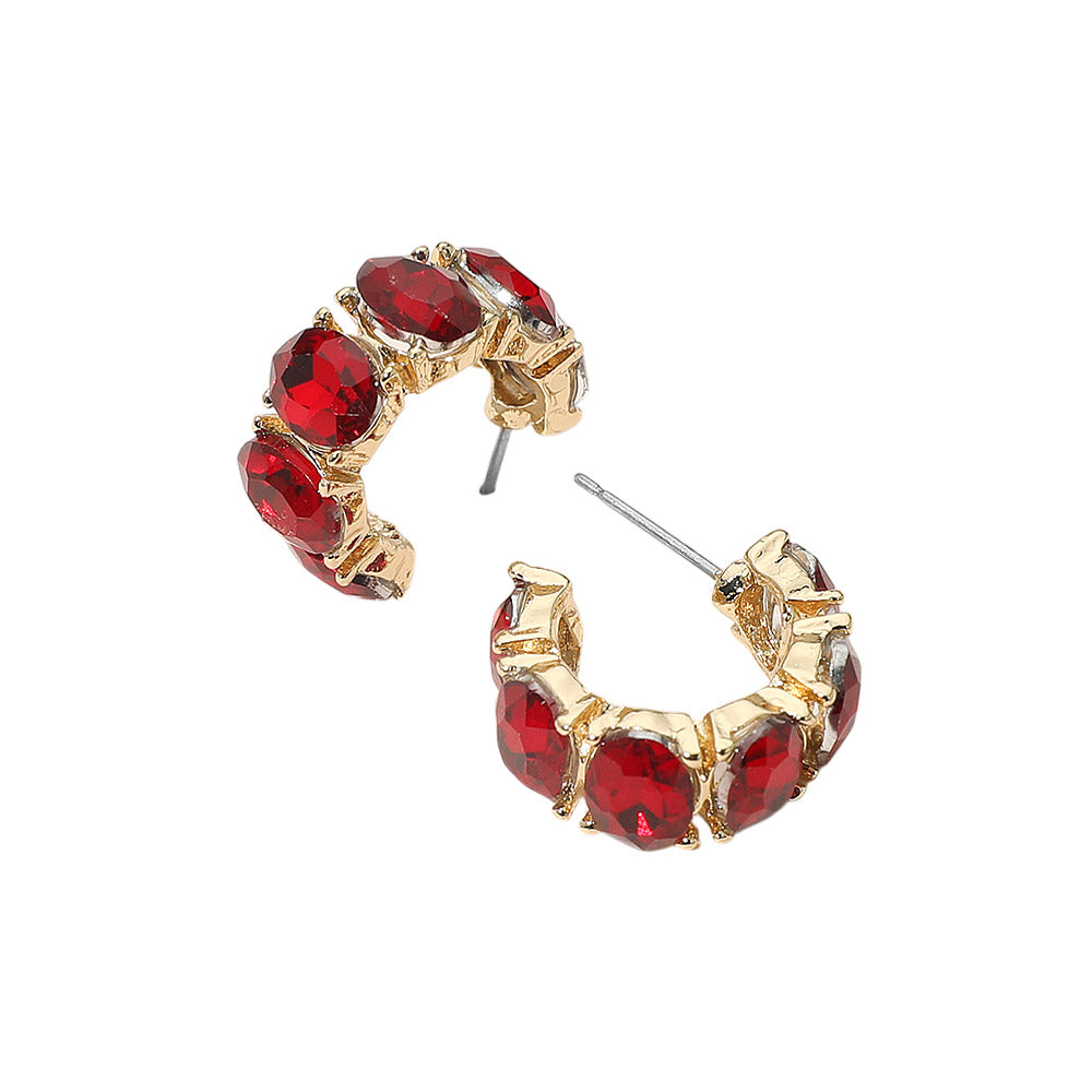 Madeline Love Gold, Siam Oval Stone Cluster Hoop Earrings - desc