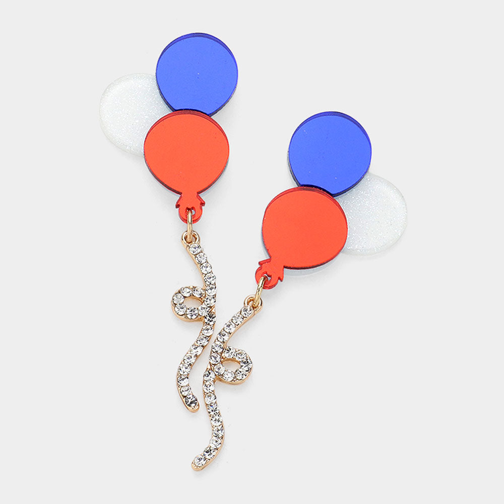 Madeline Love Multi Resin American USA Flag Themed Color Balloon Earrings