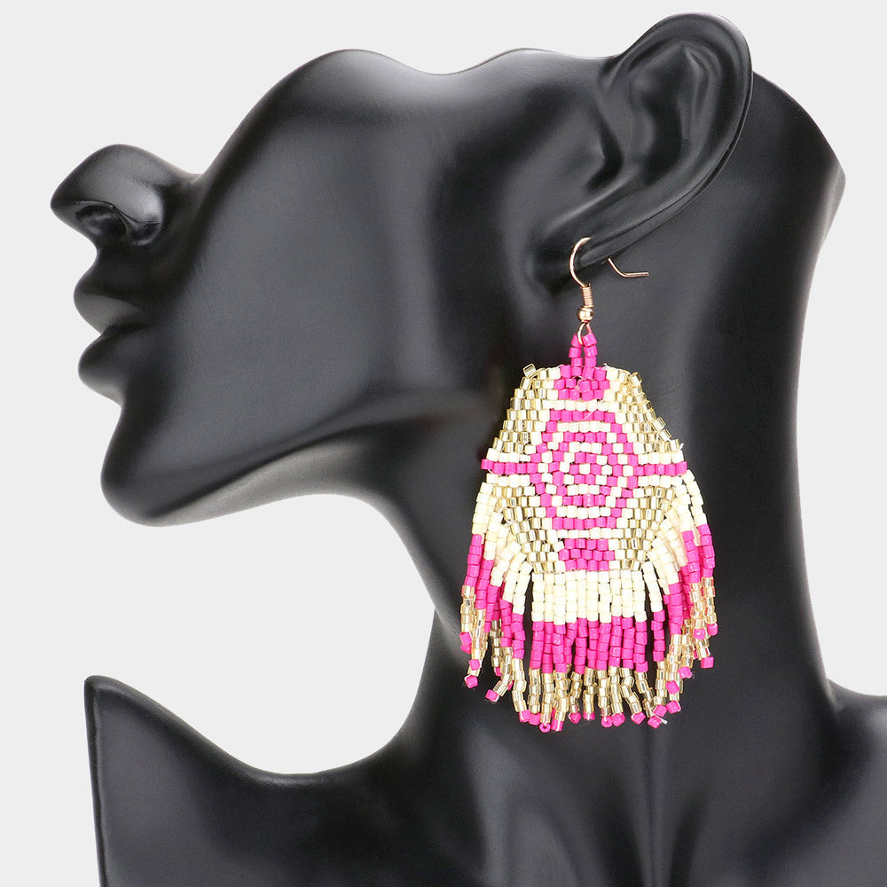 Madeline Love Pink Bead Fringe Dangle Earrings