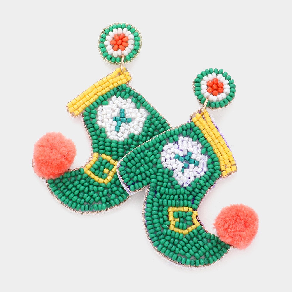 Madeline Love Green St. Patrick's Day Felt Back Leprechaun Shoes Dangle Earrings