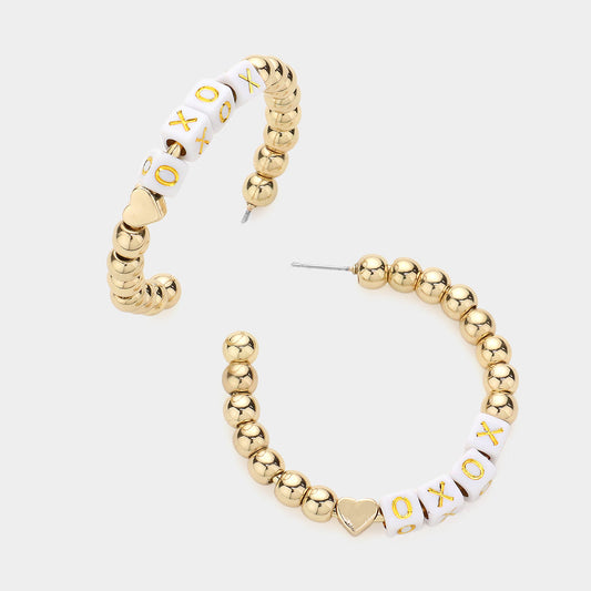 Madeline Love White XOXO Metal Ball Half Hoop Message Earrings