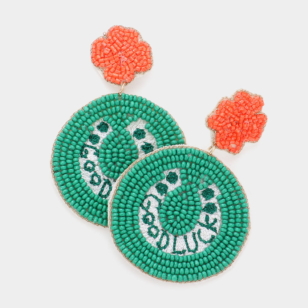 Madeline Love Green Good Luck Message St. Patrick's Day Felt Back Clover Horseshoe Link Dangle Earrings