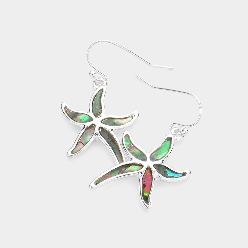 Madeline Love Abalone, Antique Silver Abalone Starfish Dangle Earrings