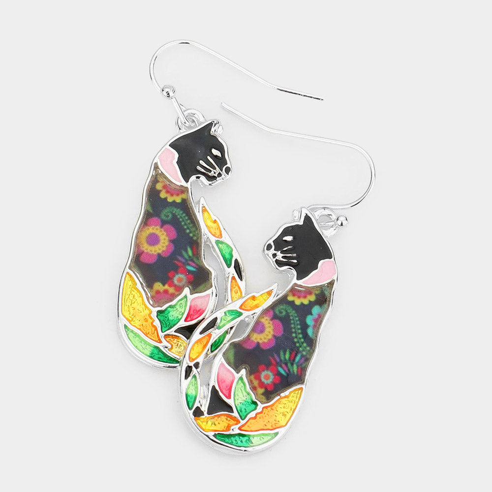 Madeline Love Multi Pattern Detailed Cat Dangle Earrings