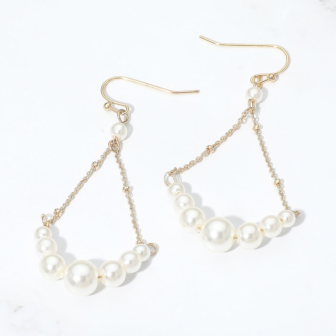 Madeline Love Cream, Gold Pearl Chain Drop Earrings