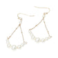 Madeline Love Cream, Gold Pearl Chain Drop Earrings - desc