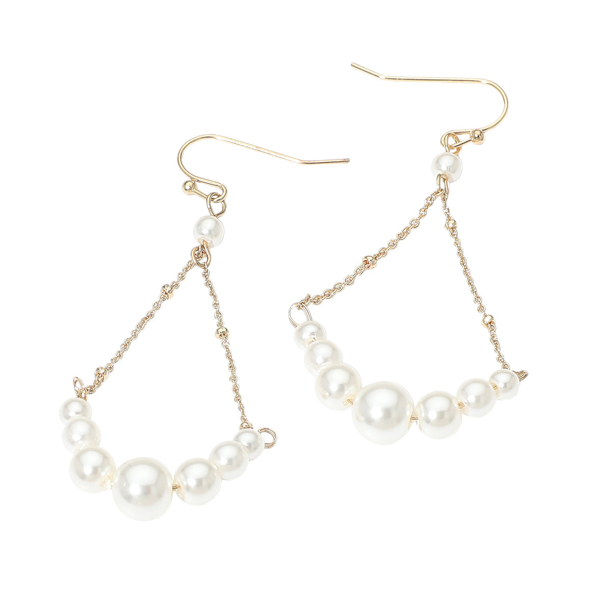 Madeline Love Cream, Gold Pearl Chain Drop Earrings - desc