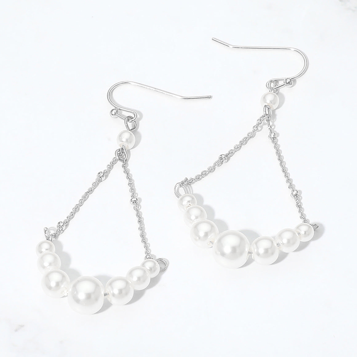 Madeline Love Cream, Rhodium Pearl Chain Drop Earrings