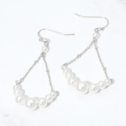 Madeline Love Cream, Rhodium Pearl Chain Drop Earrings