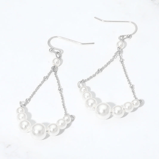 Madeline Love Cream, Rhodium Pearl Chain Drop Earrings