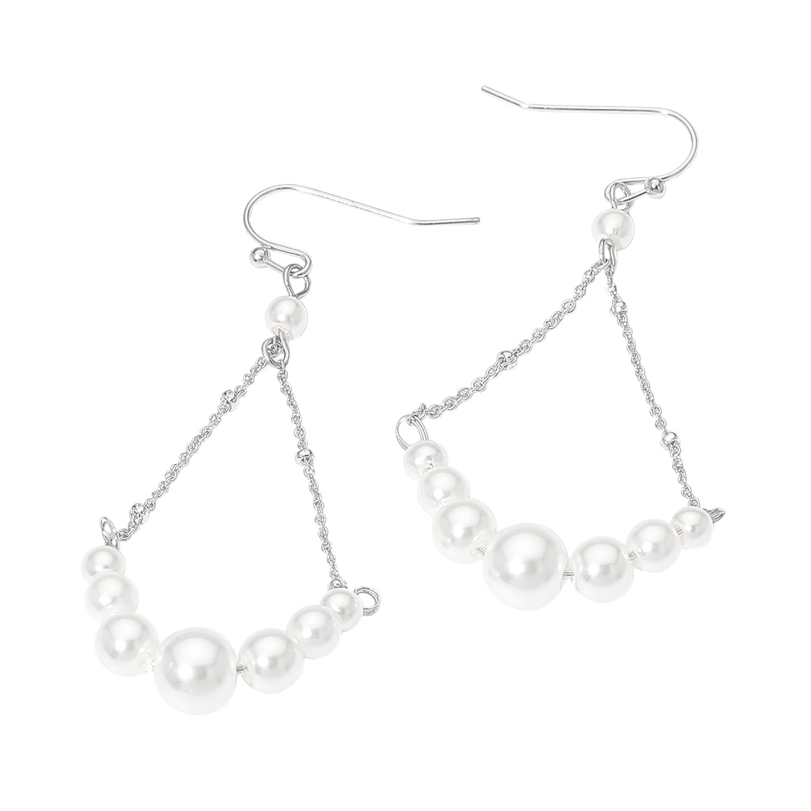 Madeline Love Cream, Rhodium Pearl Chain Drop Earrings - desc