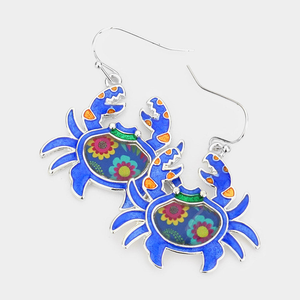 Madeline Love Blue Pattern Detailed Crab Dangle Earrings