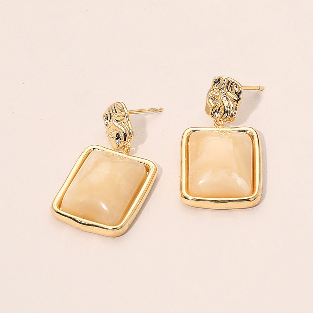 Madeline Love Beige, Gold Resin Square Dangle Earrings