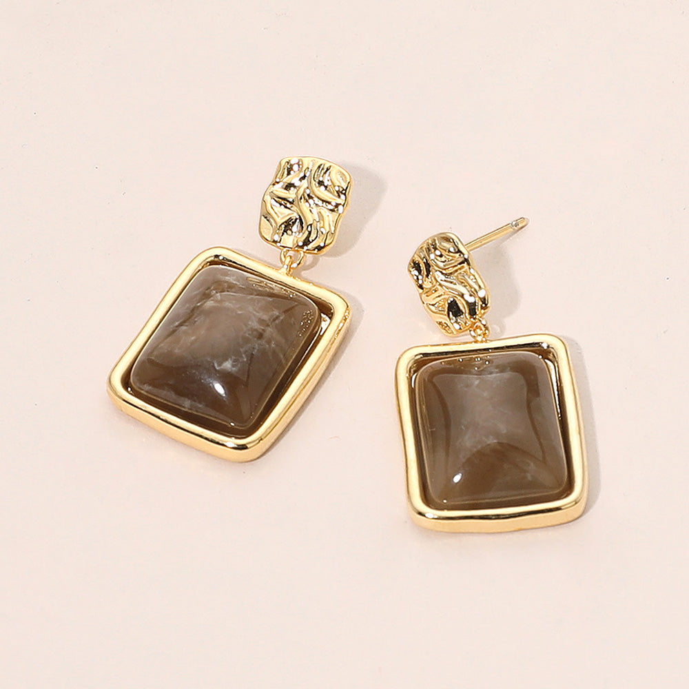 Madeline Love Brown, Gold Resin Square Dangle Earrings