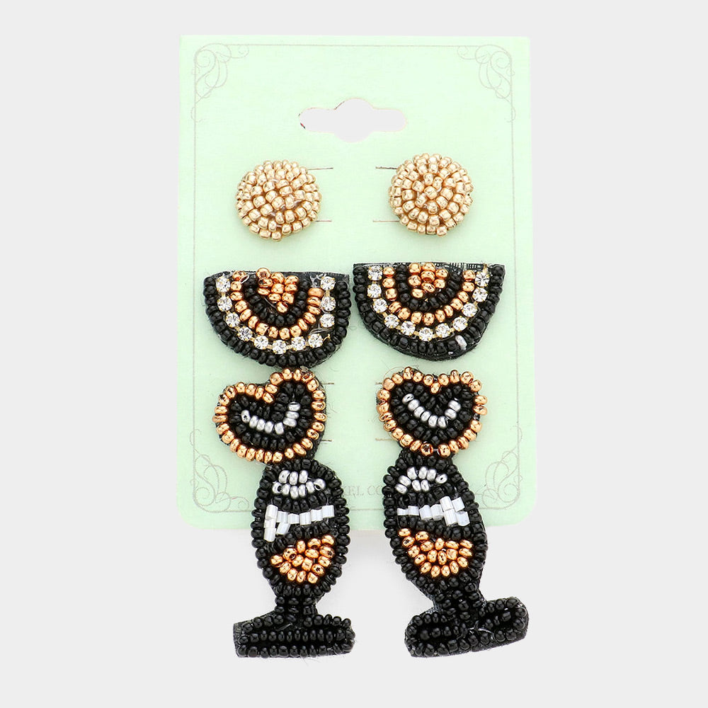 Madeline Love Multi 3Pairs - Felt Back Seed Beaded Champagne Stud Earrings