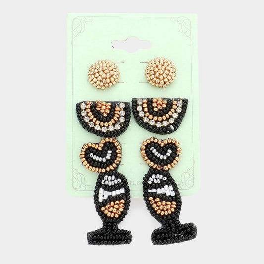 Madeline Love Multi 3Pairs - Felt Back Seed Beaded Champagne Stud Earrings