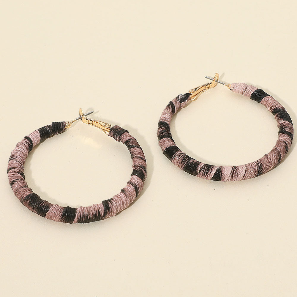 Madeline Love Gold, Pink Leopard Fabric Wrapped Hoop Earrings