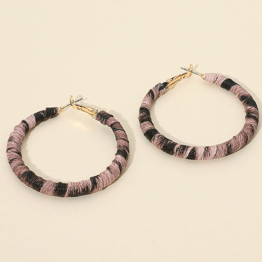 Madeline Love Gold, Pink Leopard Fabric Wrapped Hoop Earrings