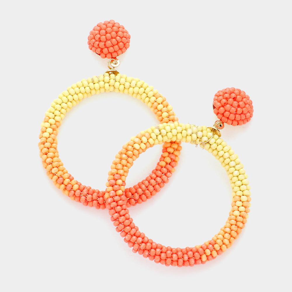 Madeline Love Orange Ombre Seed Beaded Open Circle Dangle Earrings