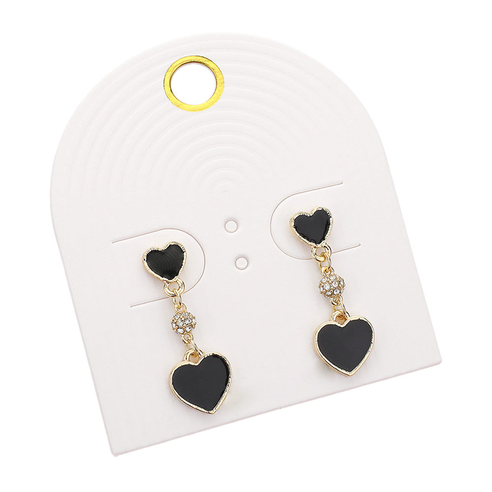 Enamel Heart Mini Shamballa Ball Link Dropdown Dangle Earrings