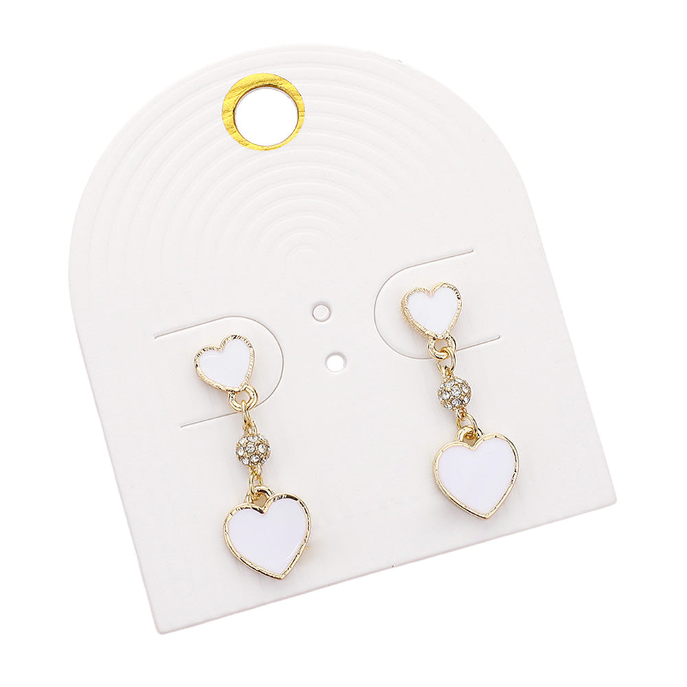 Enamel Heart Mini Shamballa Ball Link Dropdown Dangle Earrings