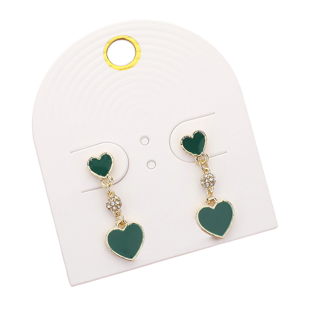 Enamel Heart Mini Shamballa Ball Link Dropdown Dangle Earrings