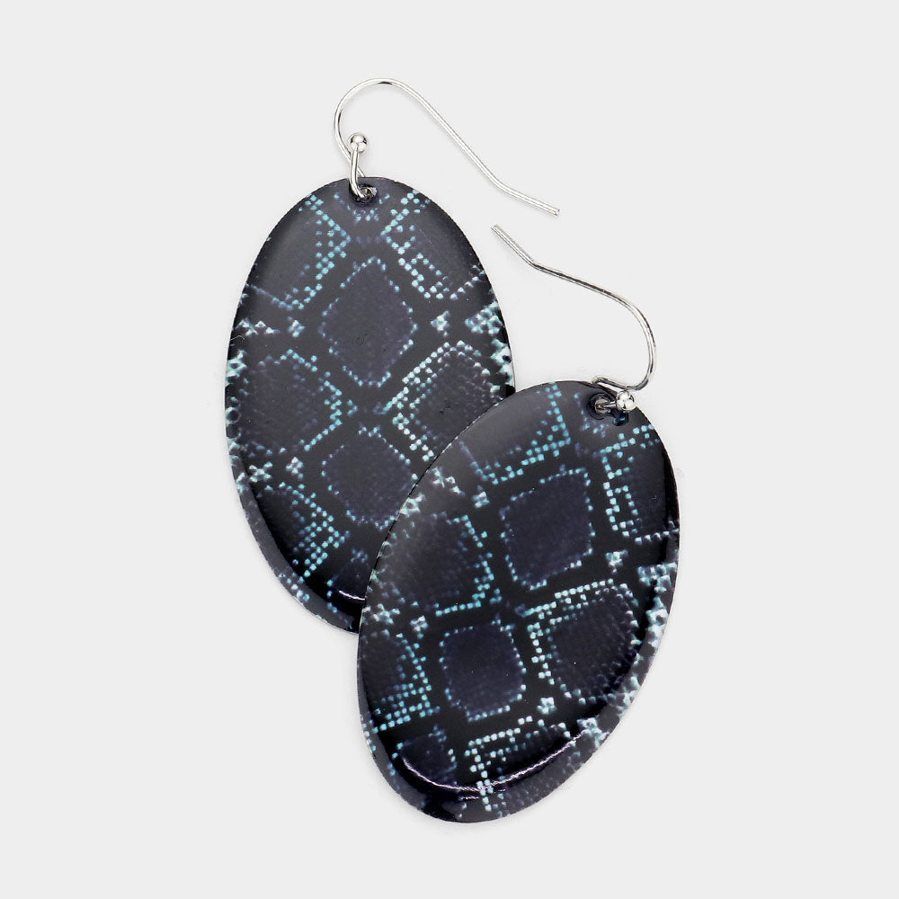 Madeline Love Navy Snake Skin Patterned Metal Oval Dangle Earrings