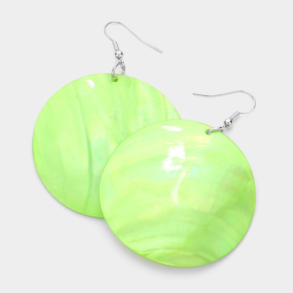 Madeline Love Green, Silver Shell Circle Dangle Earrings