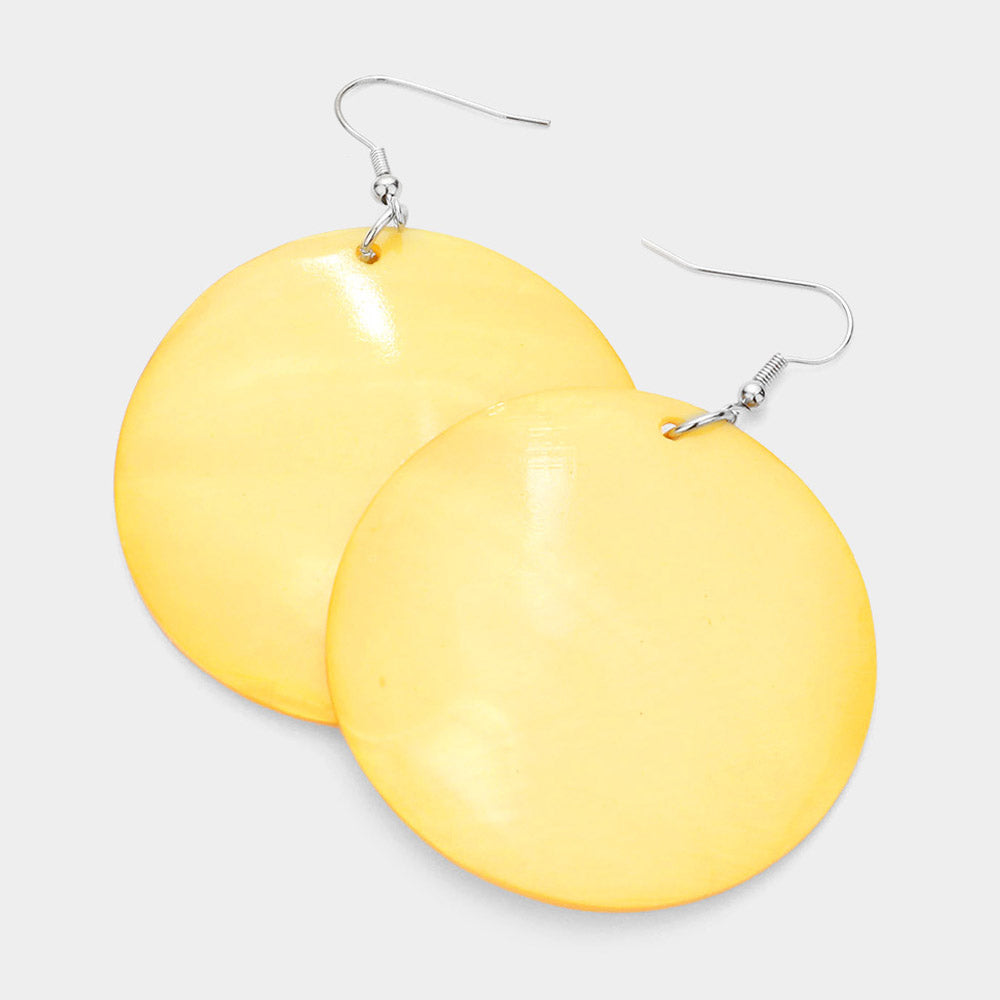 Madeline Love Silver, Yellow Shell Circle Dangle Earrings