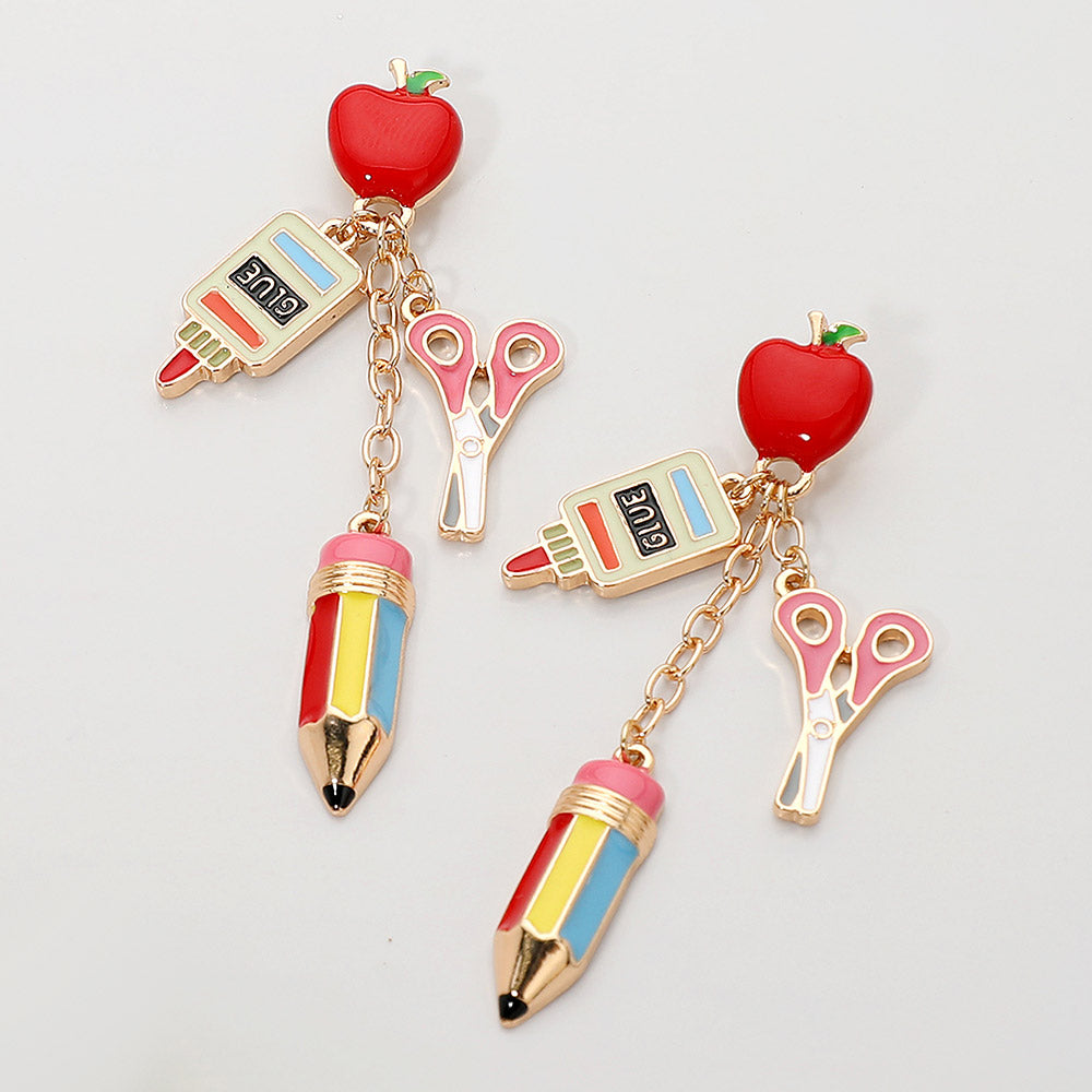 Madeline Love Gold Teacher School Charm Drop Earrings
