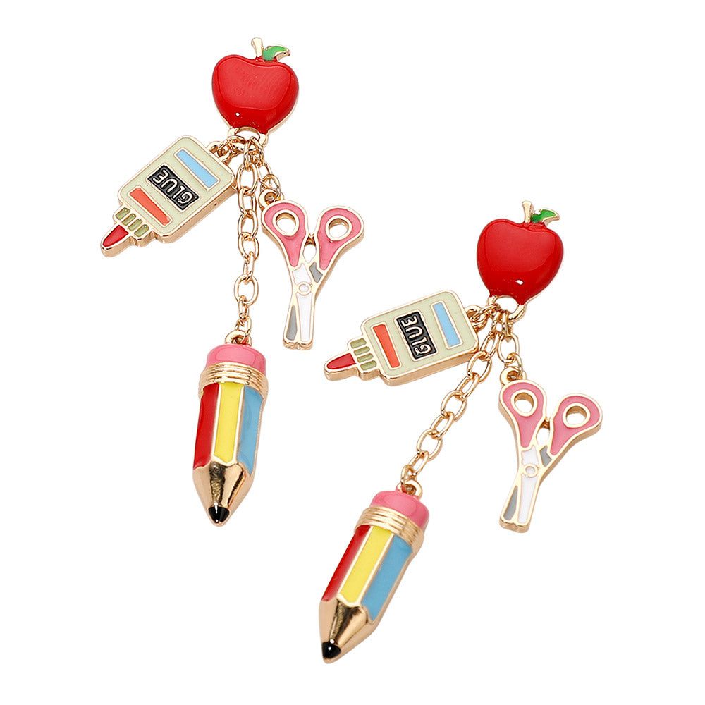 Madeline Love Gold Teacher School Charm Drop Earrings - desc