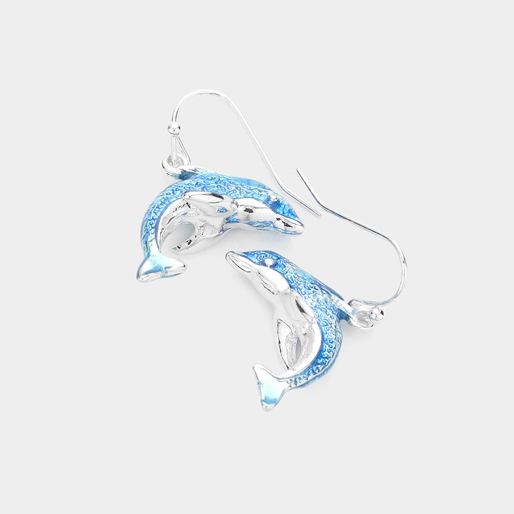 Madeline Love Blue 3D Dolphin Dangle Earrings