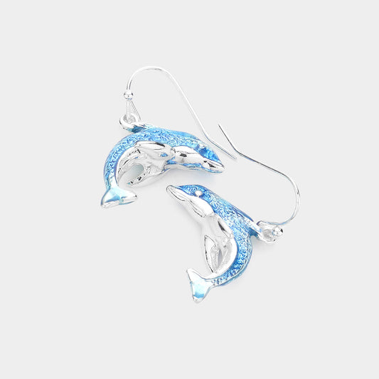 Madeline Love Blue 3D Dolphin Dangle Earrings