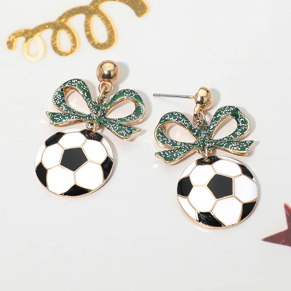 Madeline Love Green Bow Soccer Ball Drop Dangle Earrings