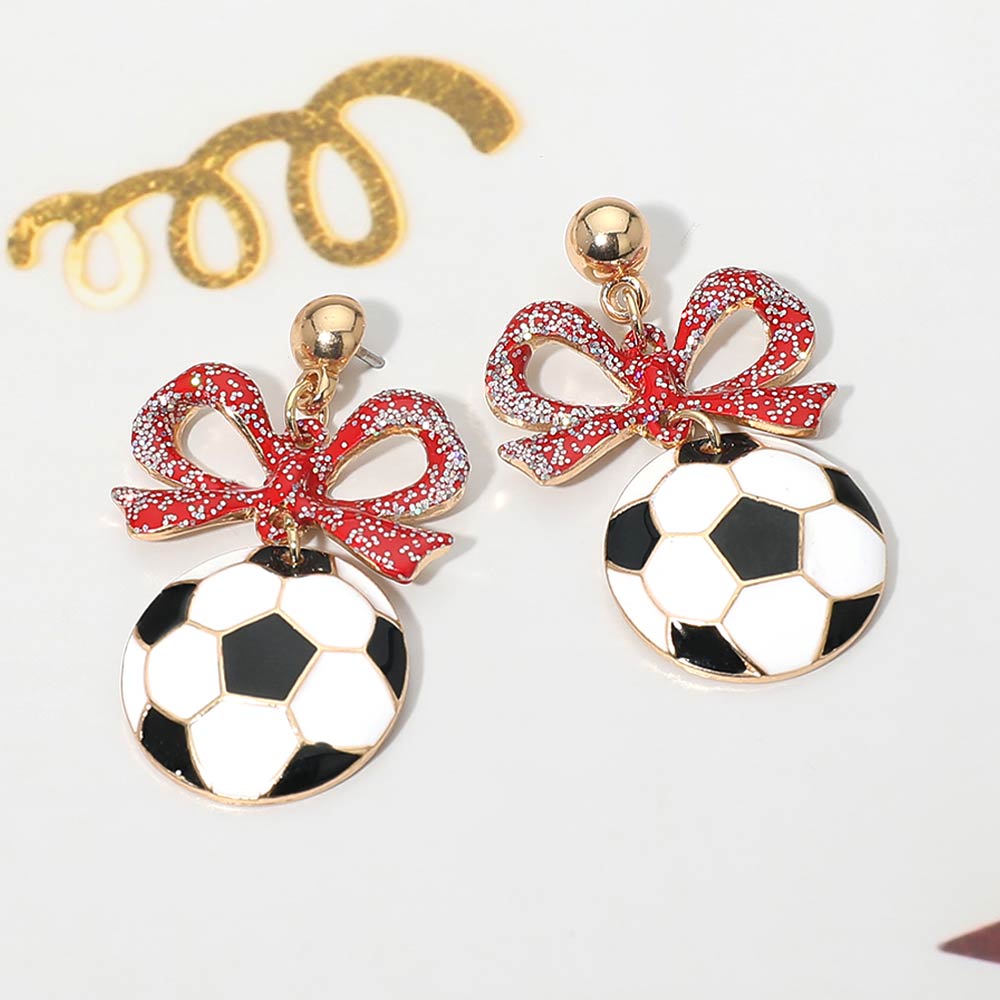 Madeline Love Red Bow Soccer Ball Drop Dangle Earrings