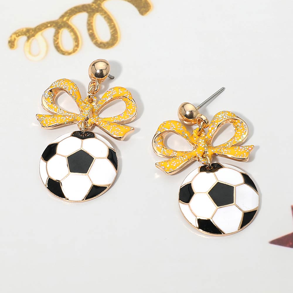 Madeline Love Yellow Bow Soccer Ball Drop Dangle Earrings