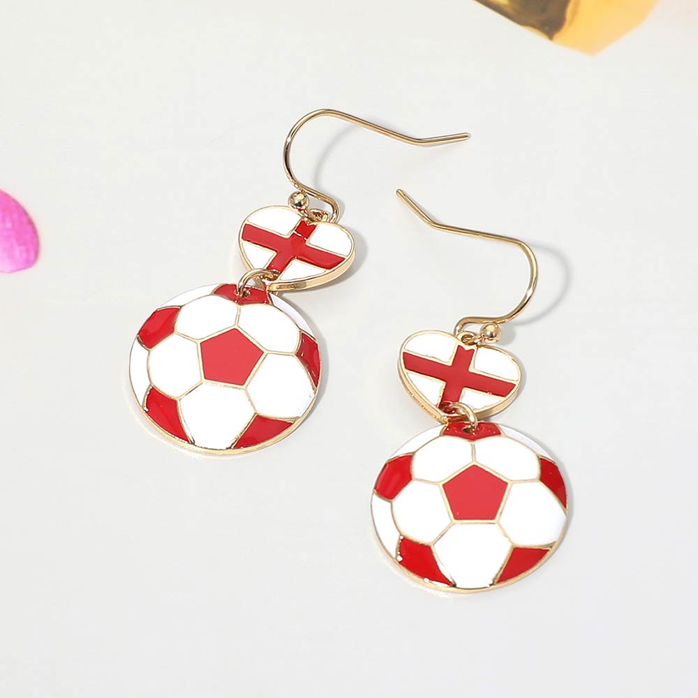 Madeline Love Red, White England Flag Soccer Ball Link Drop Earrings