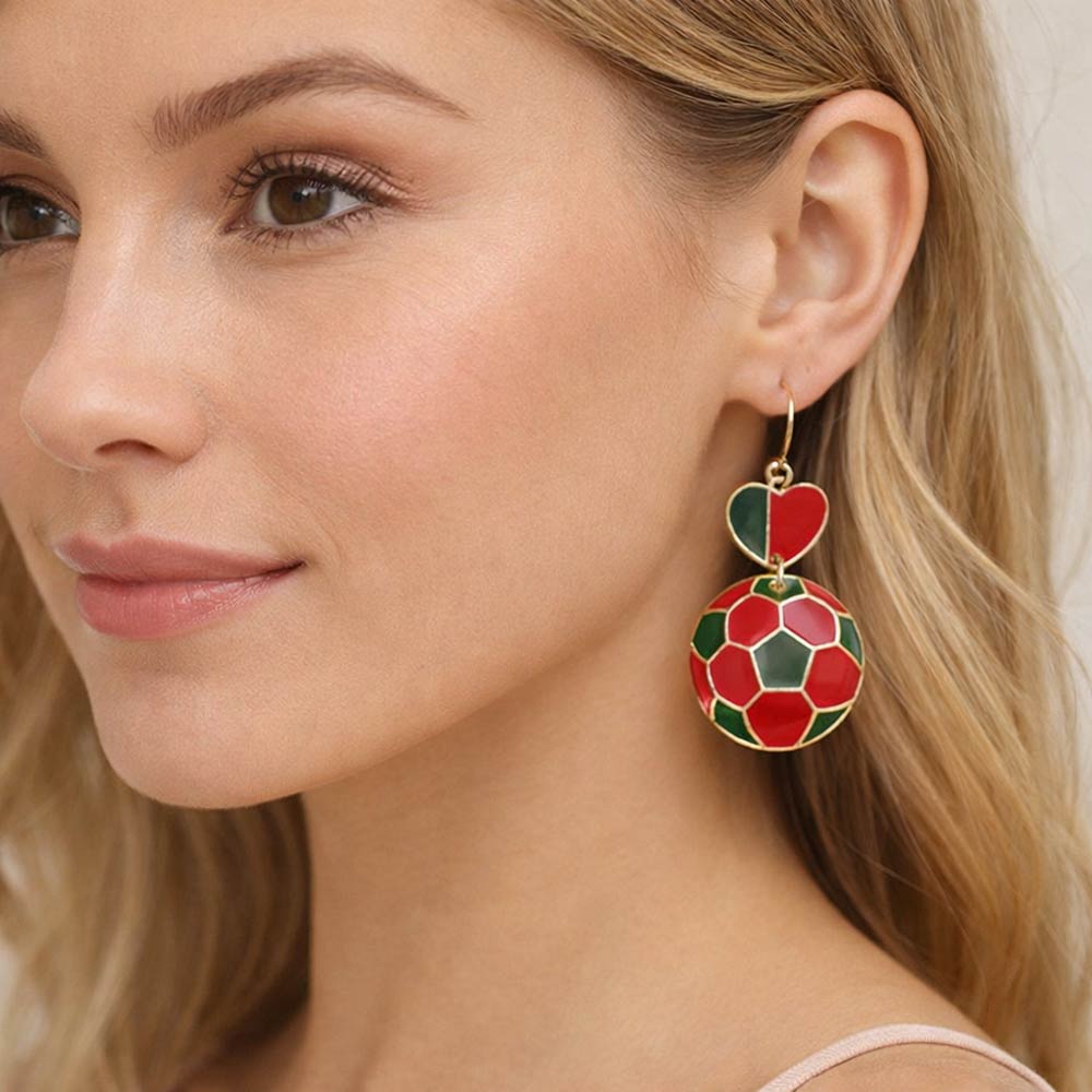 Madeline Love Green, Red Portugal Flag Soccer Ball Link Drop Earrings