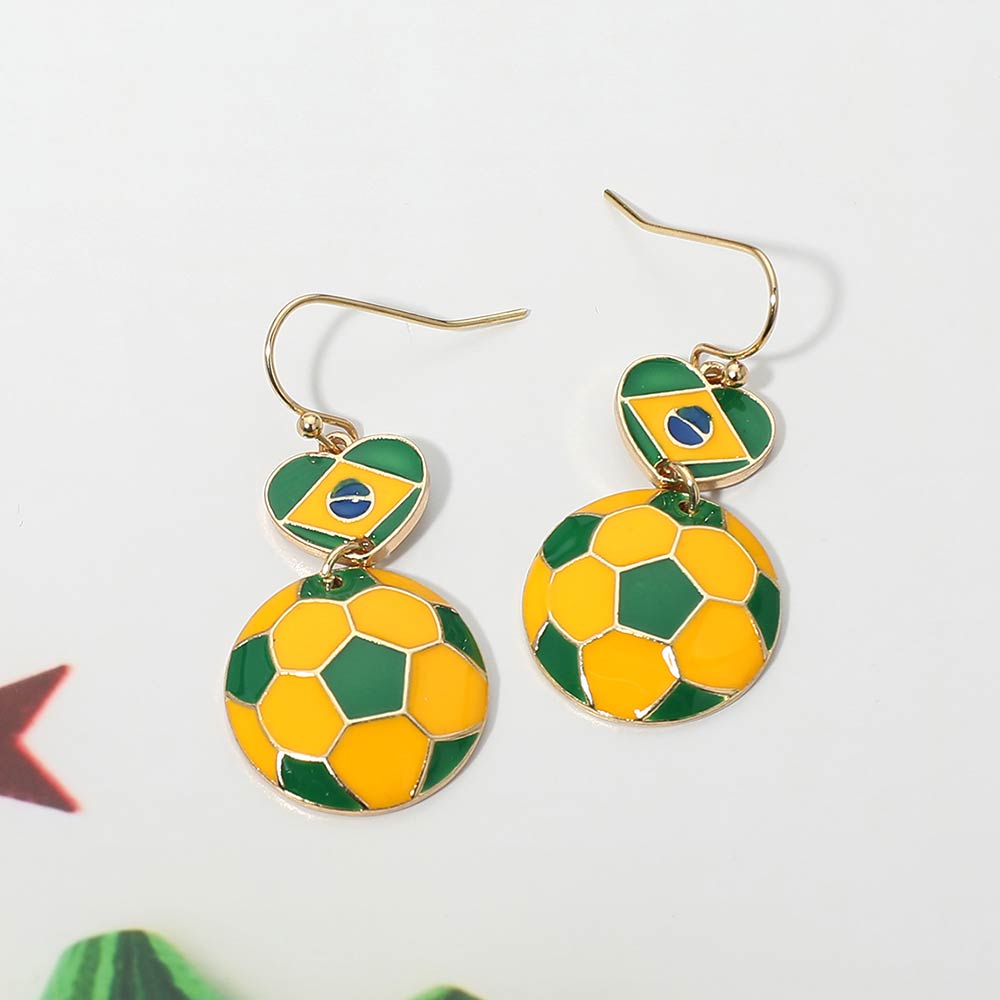 Madeline Love Green, Yellow Brazil Flag Soccer Ball Link Drop Earrings
