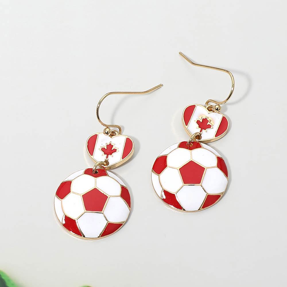 Madeline Love Red, White Canada Flag Soccer Ball Link Drop Earrings