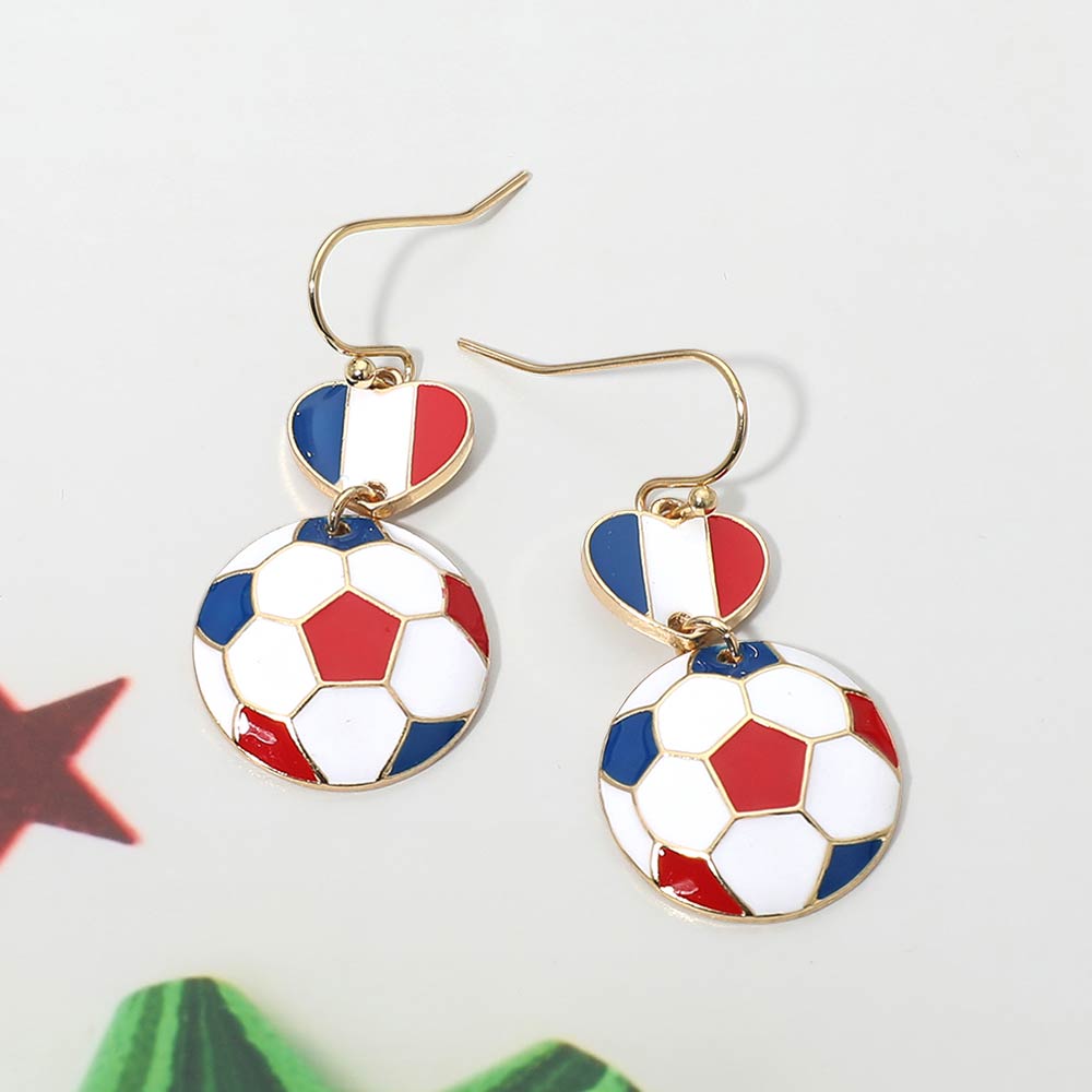 Madeline Love Blue, Red, White France Flag Soccer Ball Link Drop Earrings