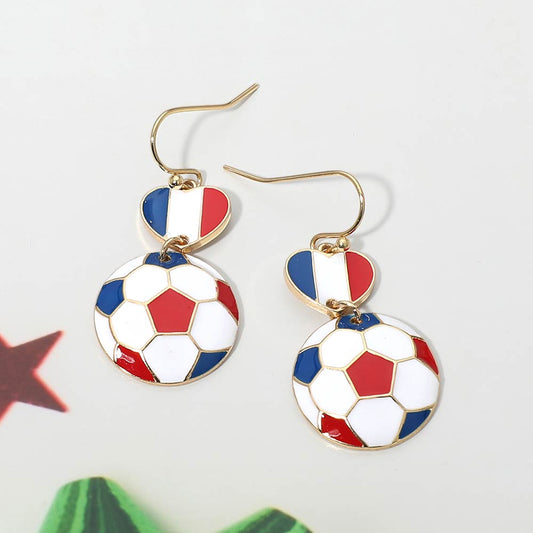 Madeline Love Blue, Red, White France Flag Soccer Ball Link Drop Earrings