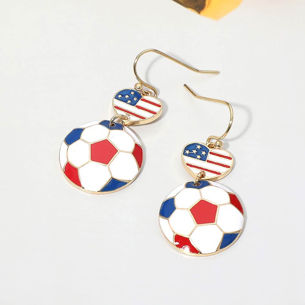 Madeline Love Blue, Red, White USA Flag Soccer Ball Link Drop Earrings